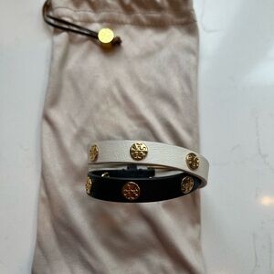 Tory Burch double-wrap logo leather bracelet